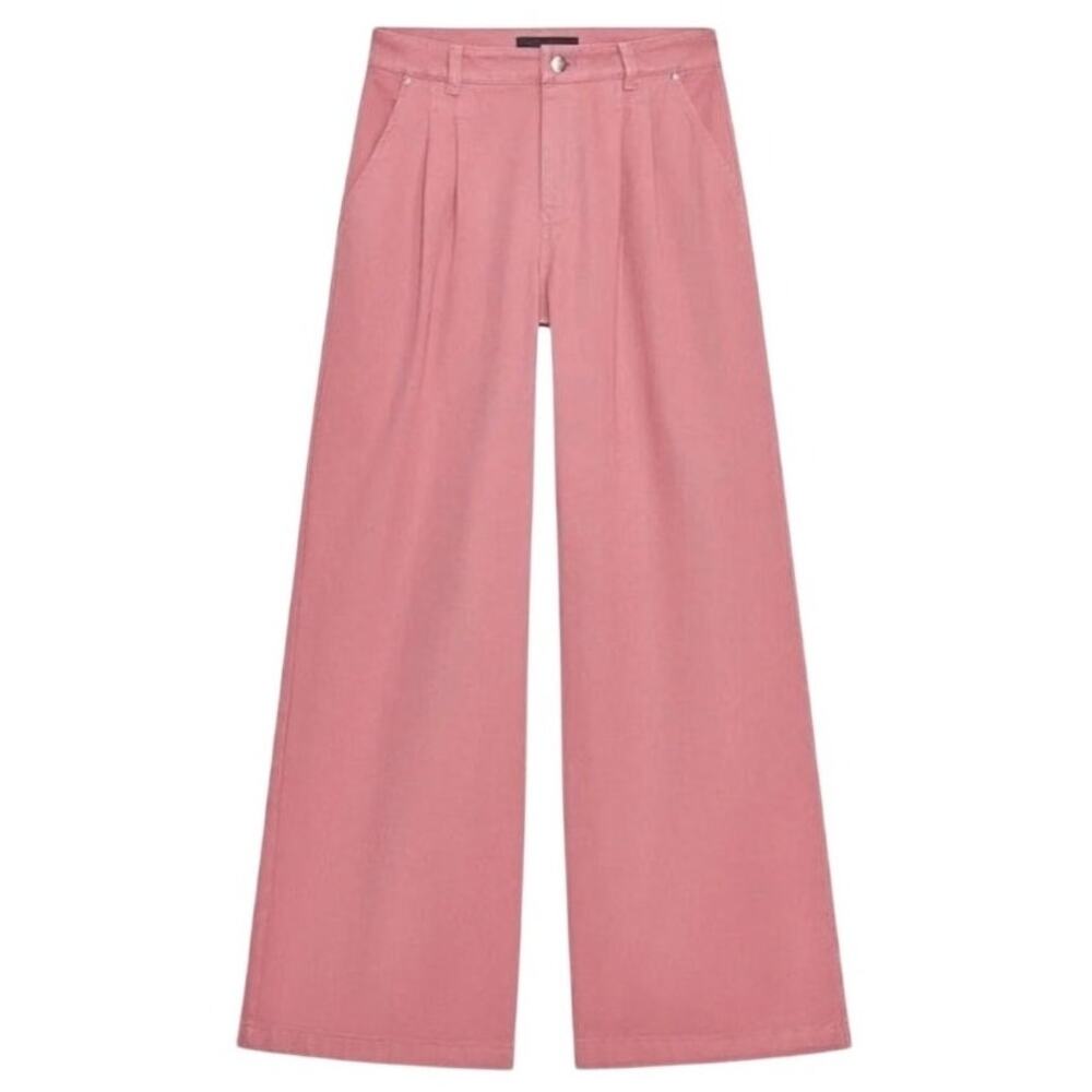 Zara Mauve Mauve Pink Pleated Denim Wide Leg Pants size 8 NWOT barbiecore cotton